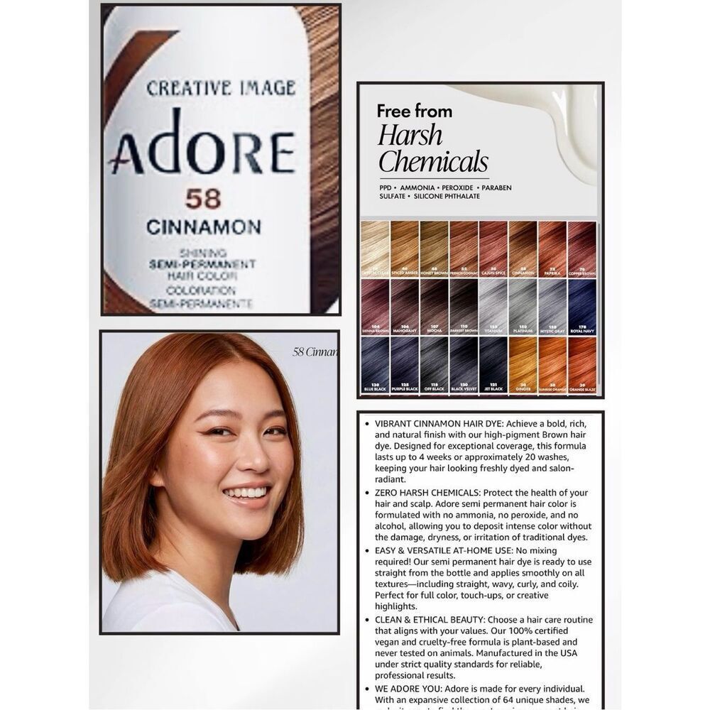 NWT SEALED Adore Semi Permanent Hair Color 058 Cinnamon Vegan & Cruelty-Free